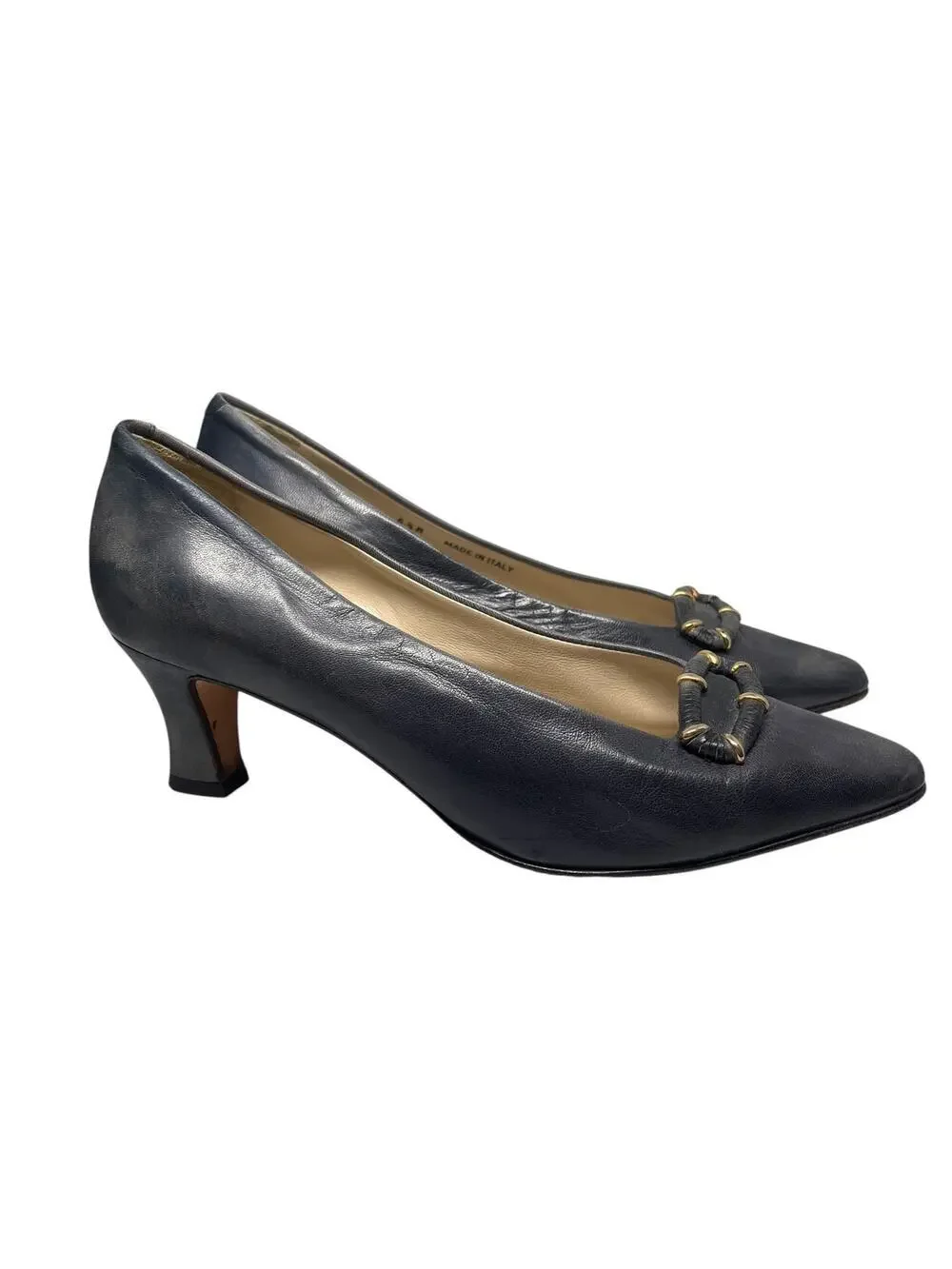 Vintage Bally Navy Blue Leather Pumps Made in Italy Size 6.5